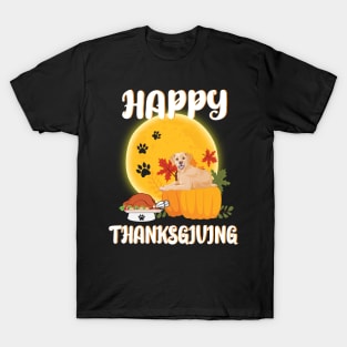 Golden Retriever Seeing Turkey Dish Happy Halloween Thanksgiving Merry Christmas Day T-Shirt